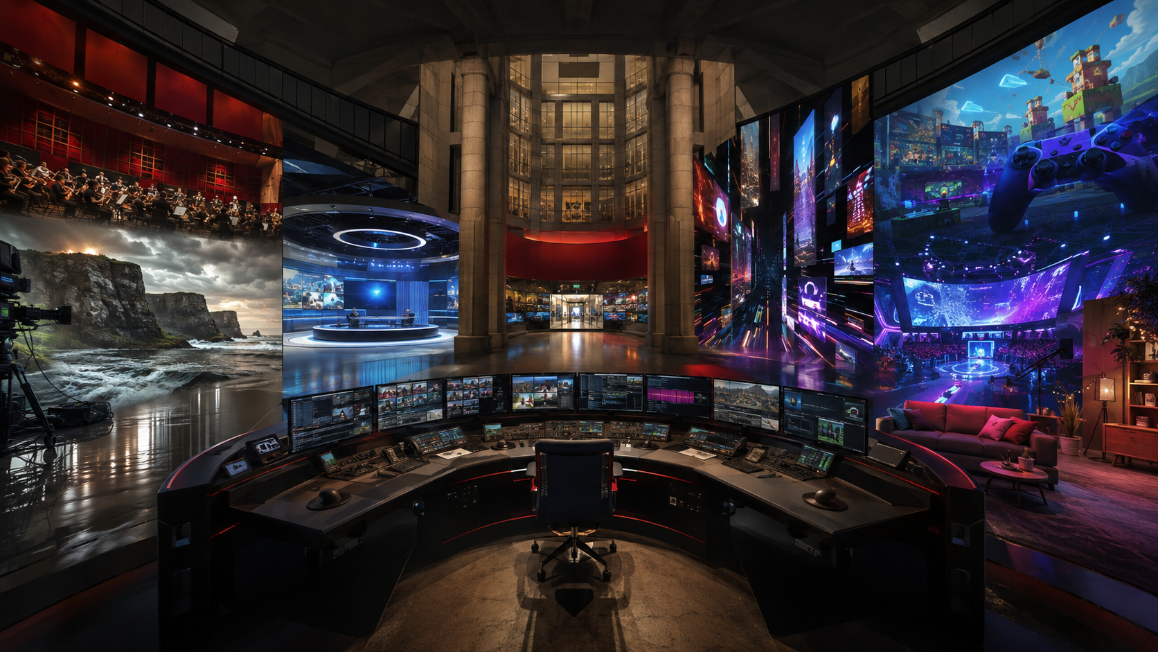 Una regia televisiva coordina formati nativi per video, social, gaming e community