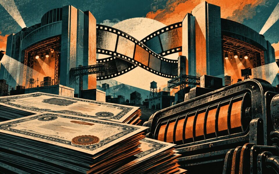 Due studi cinematografici uniti da pellicola sopra obbligazioni e un indicatore finanziario