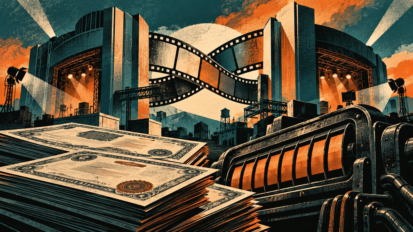 Due studi cinematografici uniti da pellicola sopra obbligazioni e un indicatore finanziario