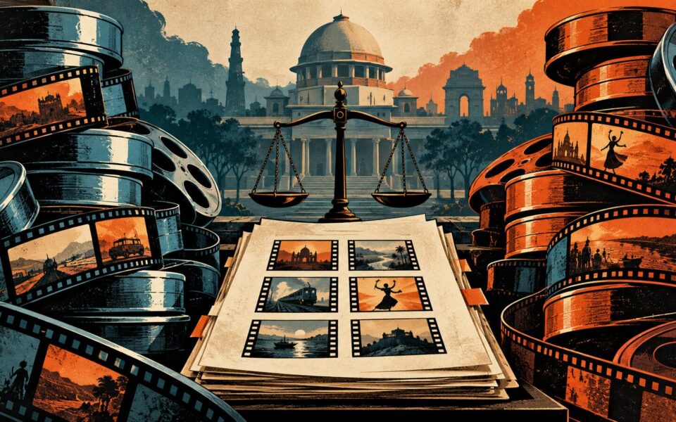 Bobine e sei fotogrammi davanti a una bilancia e al tribunale di Delhi