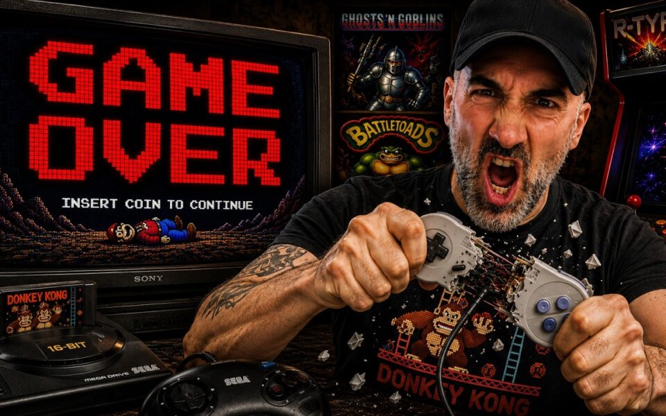 Un cabinato arcade accompagna l’articolo sulla difficoltà dei videogiochi
